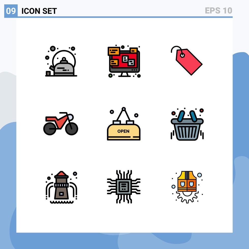 ensemble de 9 symboles d'icônes d'interface utilisateur modernes signes pour ouvrir le prix des aliments boisson moto éléments de conception vectoriels modifiables vecteur