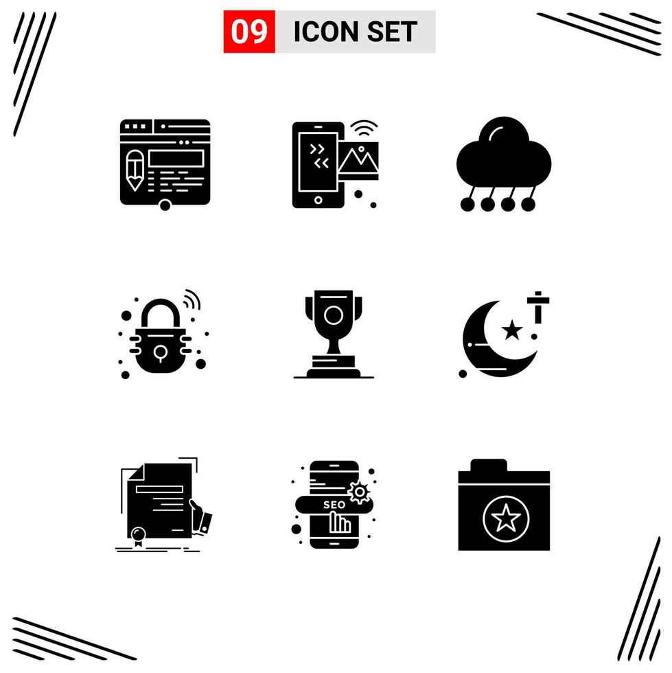 pack de glyphes solides de 9 symboles universels d'éléments de conception vectoriels modifiables de la maison intelligente iot météo lune vecteur