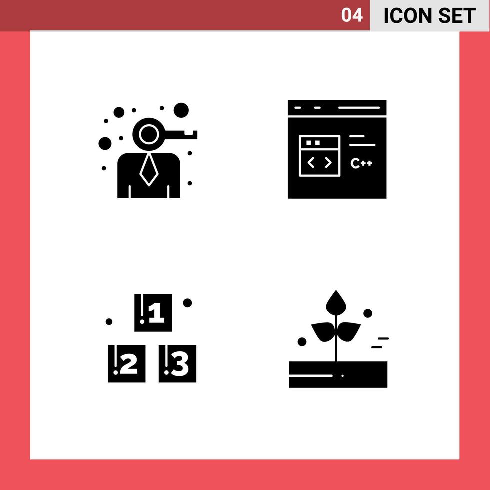 4 glyphes solides vectoriels thématiques et symboles modifiables de la personne d'affaires abc codant des éléments de conception vectoriels modifiables préscolaires vecteur