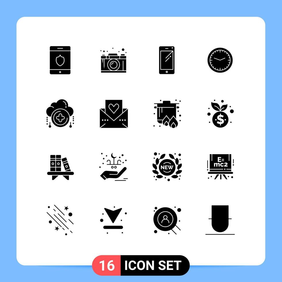 ensemble moderne de 16 glyphes et symboles solides tels que l'heure de la montre téléphone bureau samsung éléments de conception vectoriels modifiables vecteur