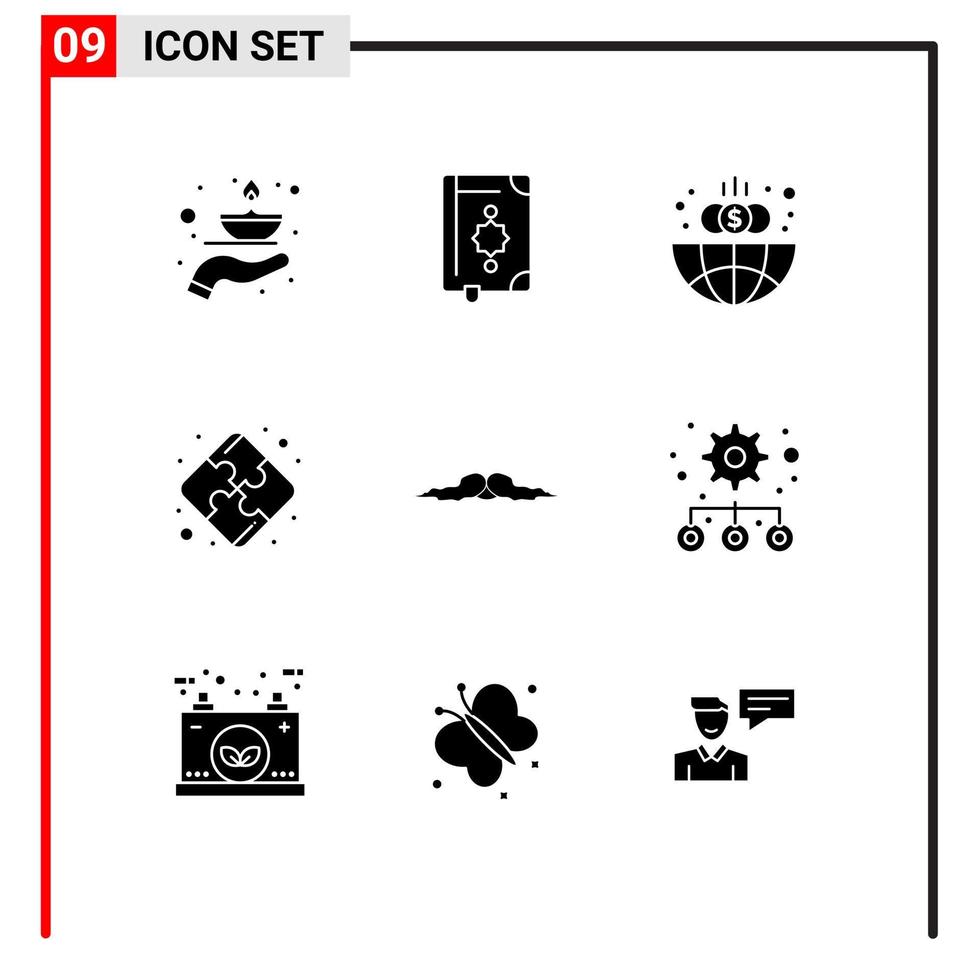 ensemble de 9 symboles d'icônes d'interface utilisateur modernes signes pour la stratégie de moustache ramadhan puzzle éléments de conception vectoriels modifiables mondiaux vecteur