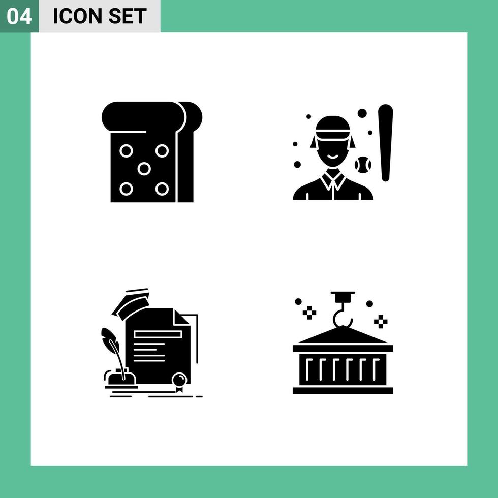 ensemble de 4 symboles d'icônes d'interface utilisateur modernes signes pour le pain éducation joueur de baseball sports femmes accord éléments de conception vectoriels modifiables vecteur