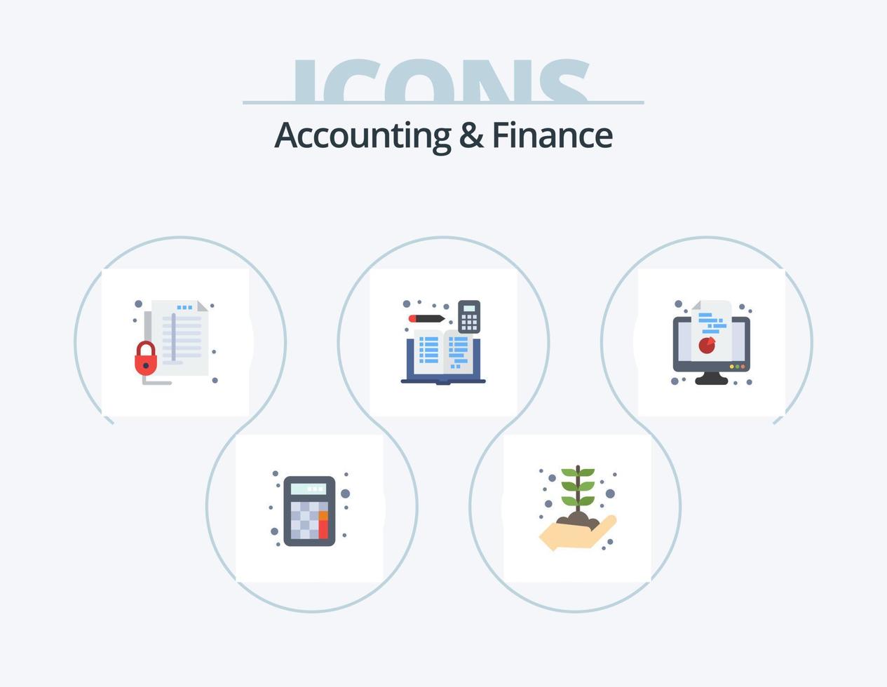 pack d'icônes plat comptabilité et finance 5 conception d'icônes. livre. mathématiques. serrure. calculatrice. sécurisé vecteur