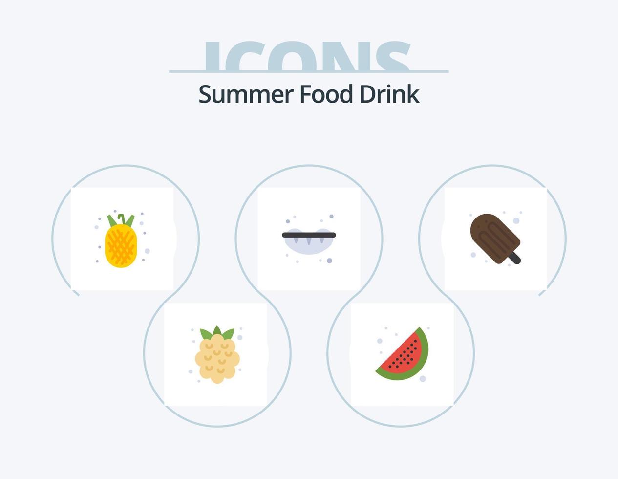 pack d'icônes plates de boisson de nourriture d'été 5 conception d'icônes. glace. vacances. amanas comosus. nourriture. doux vecteur