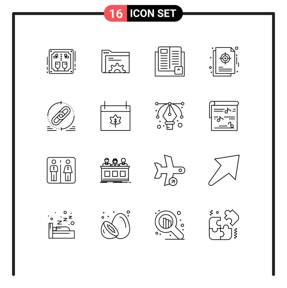 ensemble moderne de 16 contours pictogramme de graphique de serveur de concentration stratégique apprenant des éléments de conception vectoriels modifiables vecteur