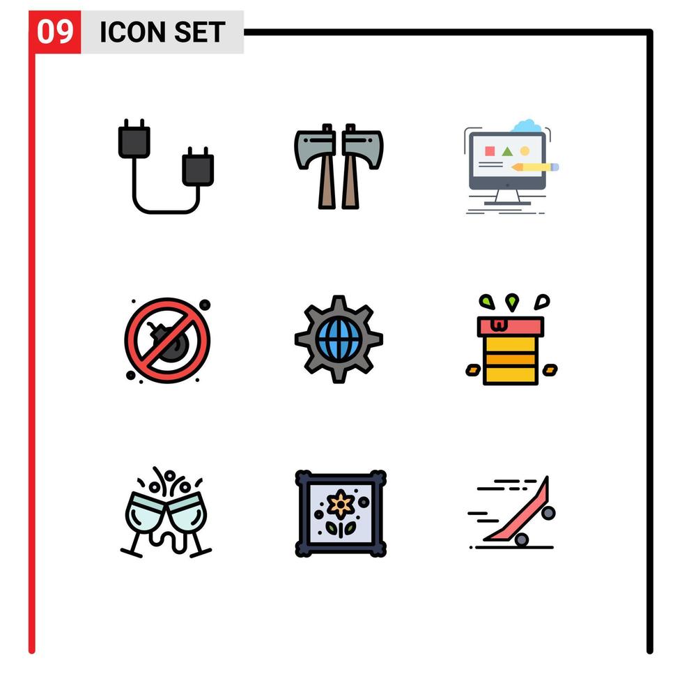 pack de 9 signes et symboles modernes de couleurs plates remplies pour les supports d'impression Web tels que l'art de la place du monde sans éléments de conception vectoriels modifiables en studio vecteur