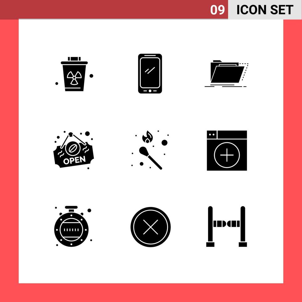 interface utilisateur pack de 9 glyphes solides de base de fire shop iphone fichiers ouverts éléments de conception vectoriels modifiables vecteur