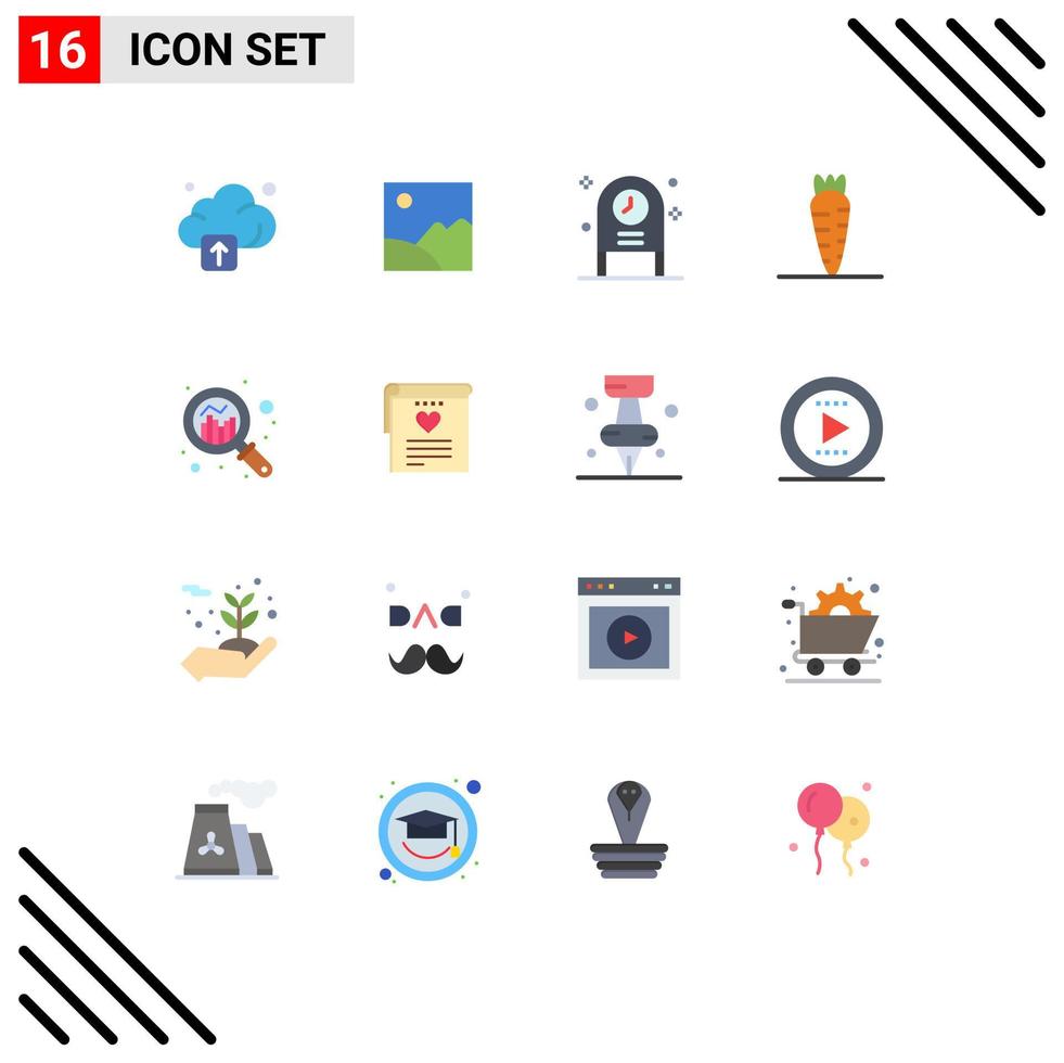 pack de 16 signes et symboles de couleurs plates modernes pour les supports d'impression Web tels que l'analyse de l'horloge de croissance graphique paquet modifiable d'éléments de conception de vecteur créatif
