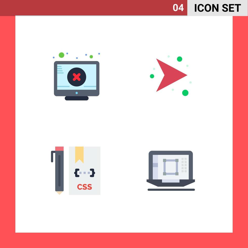 pack d'icônes plates de 4 symboles universels du réseau d'attention de codage d'écran développer des éléments de conception vectoriels modifiables vecteur