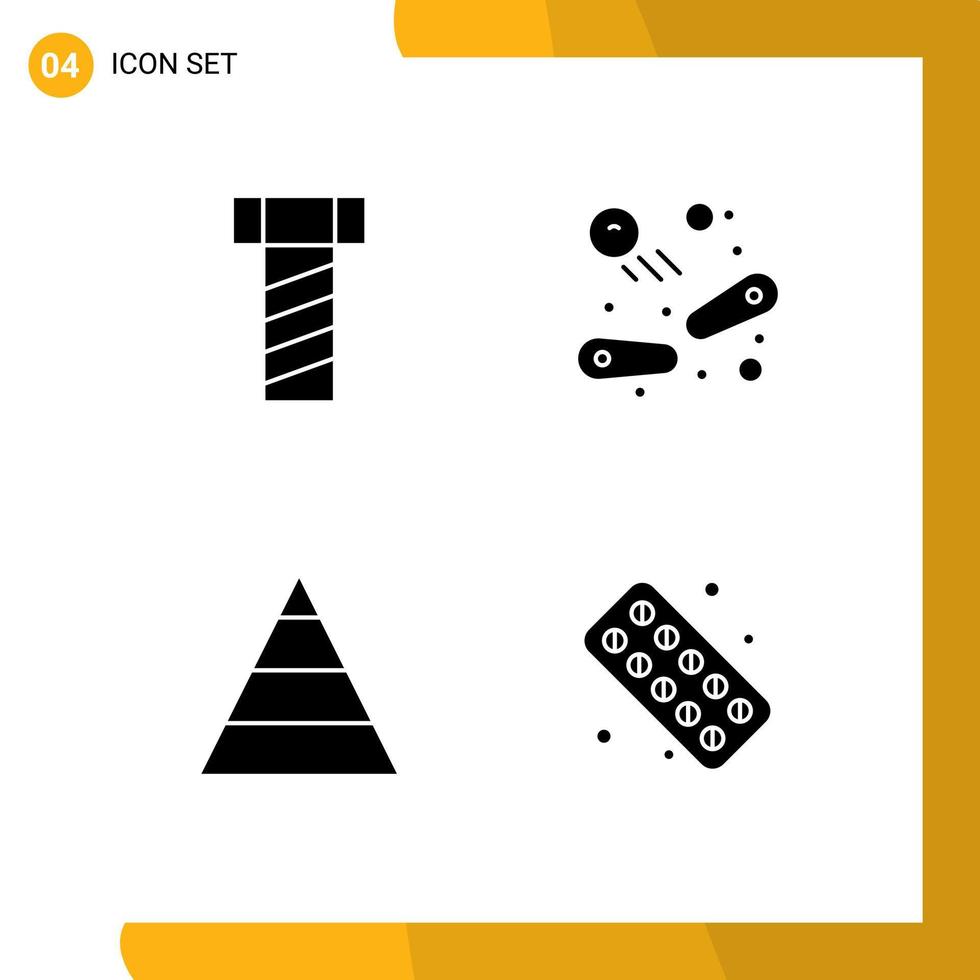 interface mobile glyphe solide ensemble de 4 pictogrammes d'éléments de conception vectoriels modifiables de médecine de carrière d'amusement de boulon de soins de santé vecteur