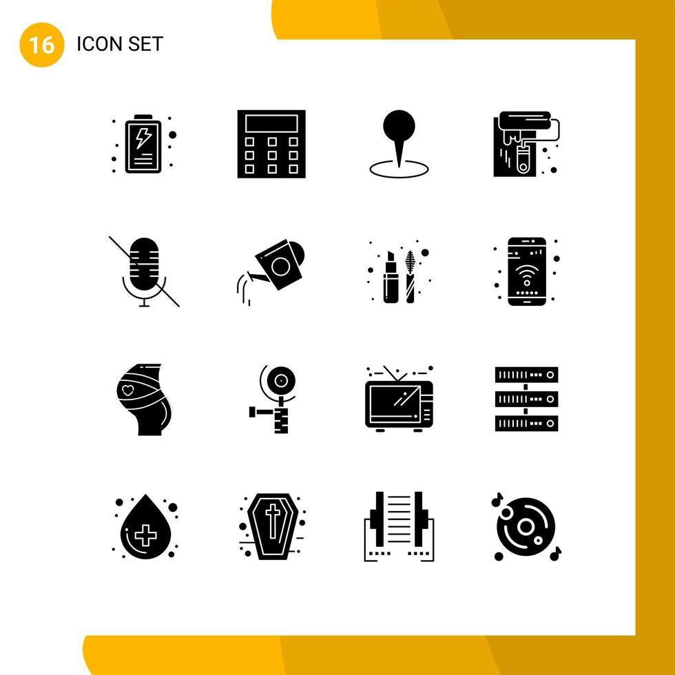 16 icônes créatives signes et symboles modernes de réservoir d'eau microphone marqueur mic roller éléments de conception vectoriels modifiables vecteur
