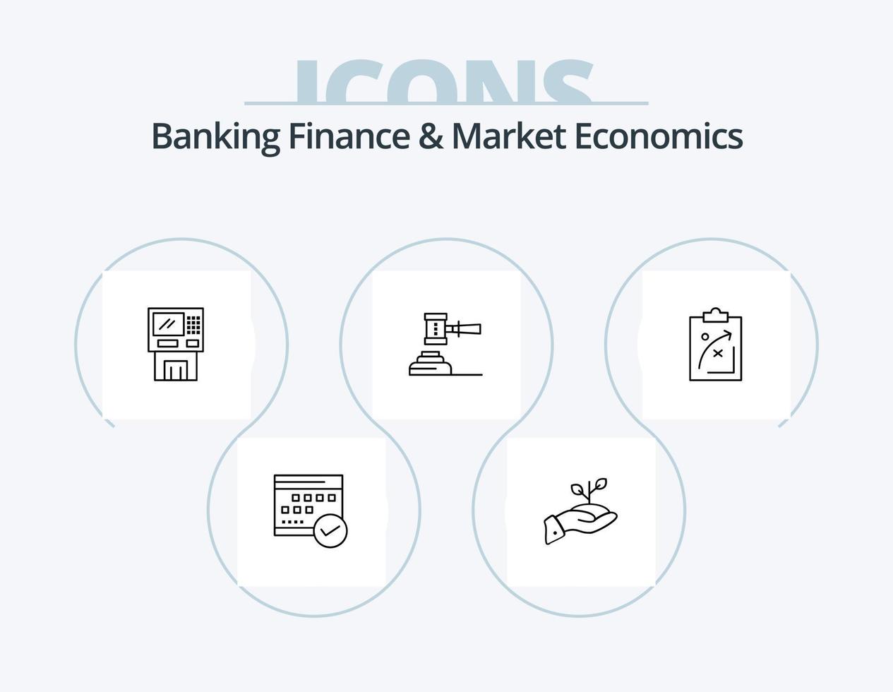 banque finance et économie de marché ligne pack d'icônes 5 conception d'icônes. justice. rechercher. charité. équilibre. argent vecteur