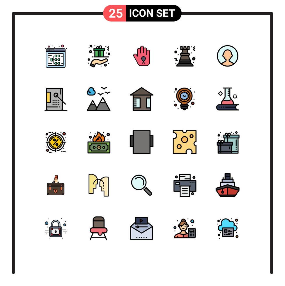 ensemble de 25 symboles d'icônes d'interface utilisateur modernes signes pour les éléments de conception vectoriels modifiables de ruban de pion de main d'échecs rock vecteur