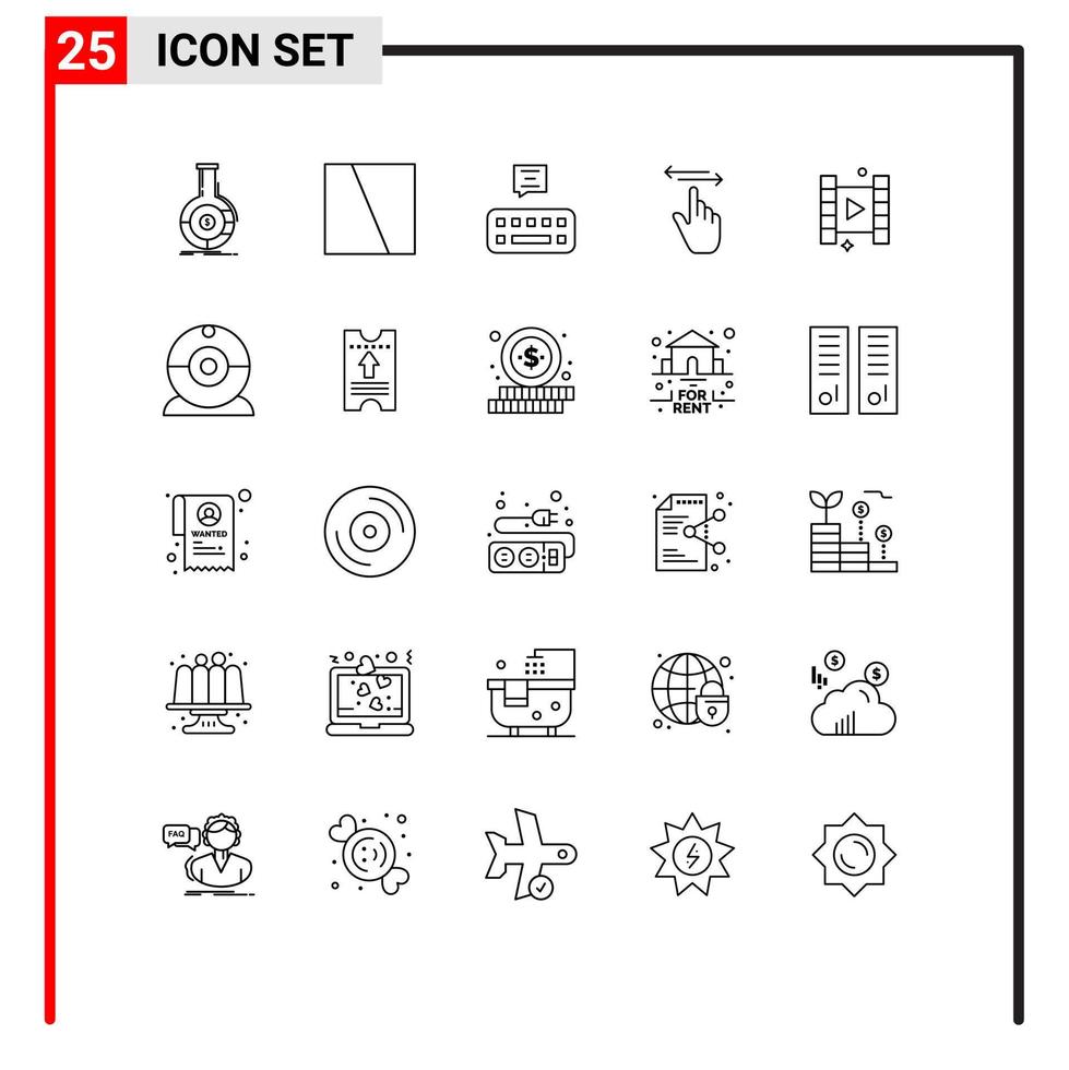 interface utilisateur pack de 25 lignes de base de la mise en page vidéo main doigt éléments de conception vectoriels modifiables vecteur