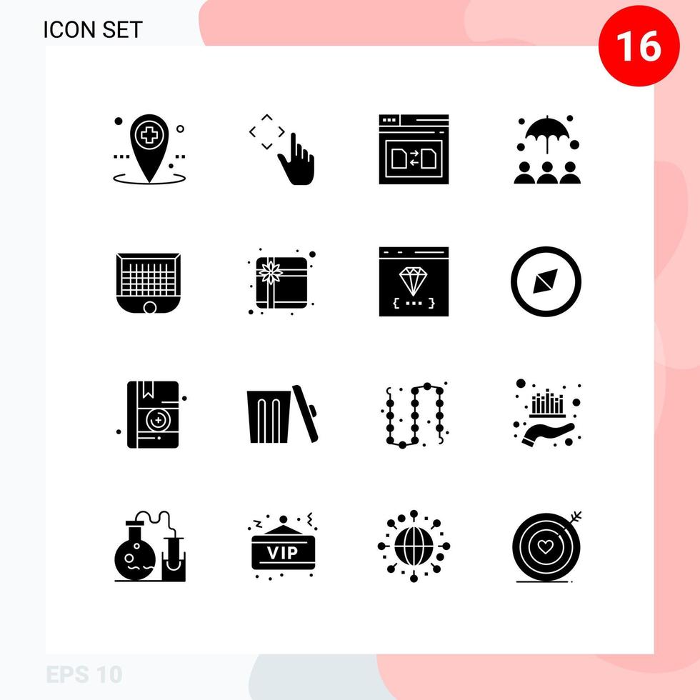 groupe de 16 signes et symboles de glyphes solides pour la protection de la page parapluie de la porte partager des éléments de conception vectoriels modifiables vecteur