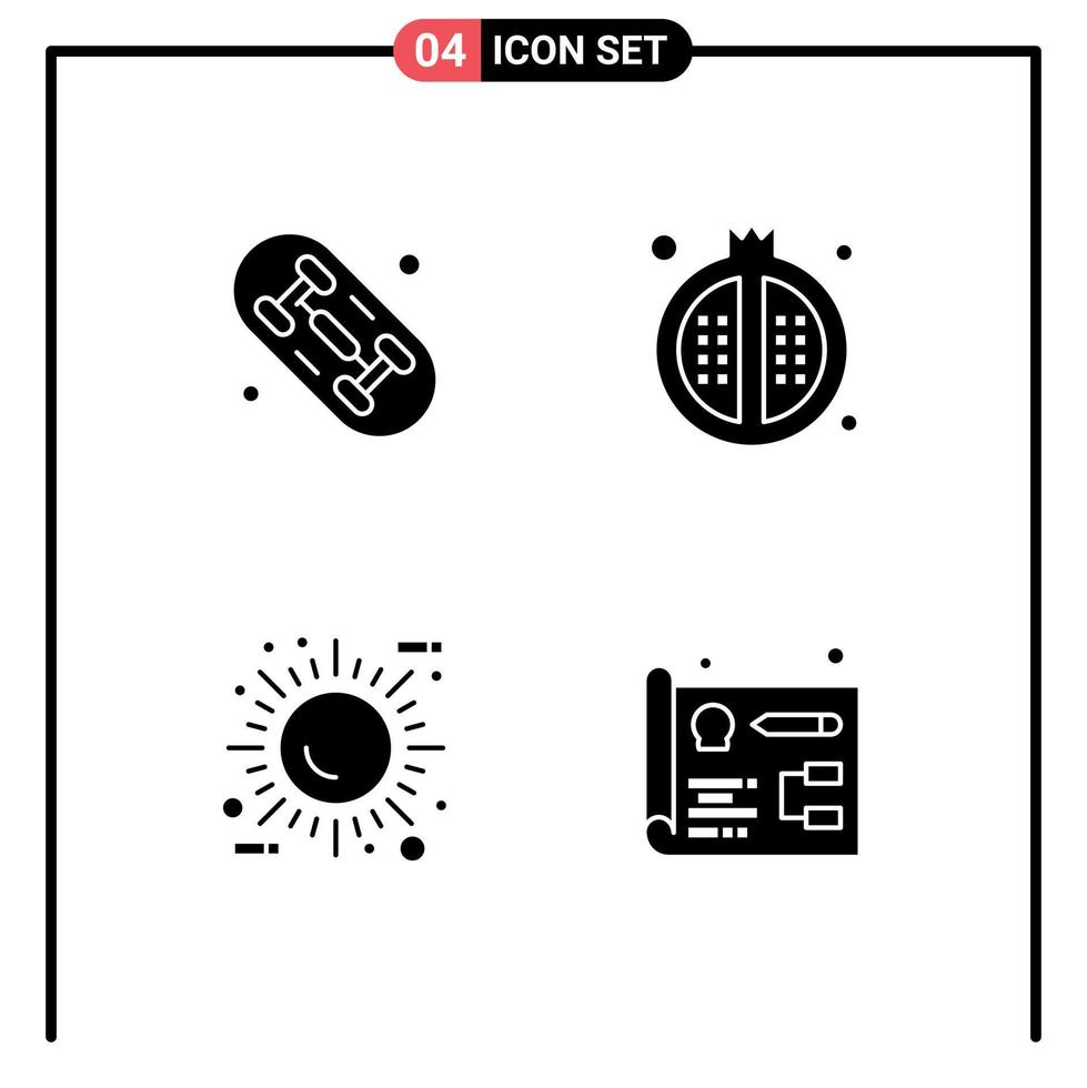 interface utilisateur pack de 4 glyphes solides de base d'éléments de conception vectoriels modifiables d'écologie de repas de cuisine énergétique de skate vecteur