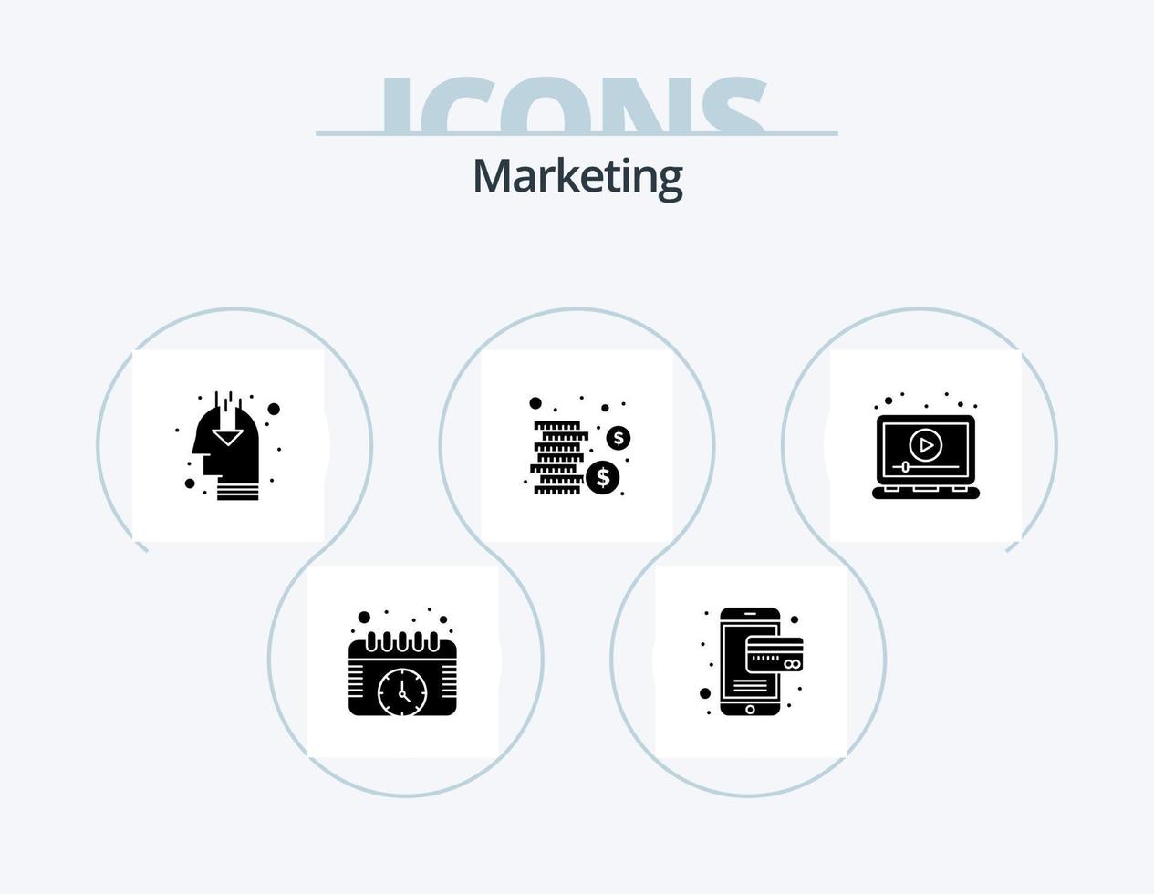 pack d'icônes marketing glyphe 5 conception d'icônes. jouer. ordinateur portable. commercialisation. les publicités. pièces de monnaie vecteur