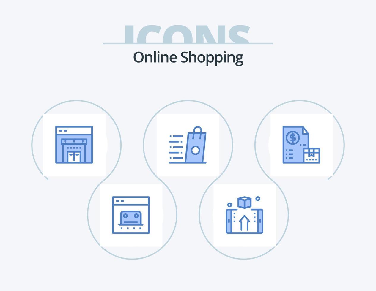 pack d'icônes bleues d'achat en ligne 5 conception d'icônes. achats. vendre. en ligne. acheter. achats vecteur