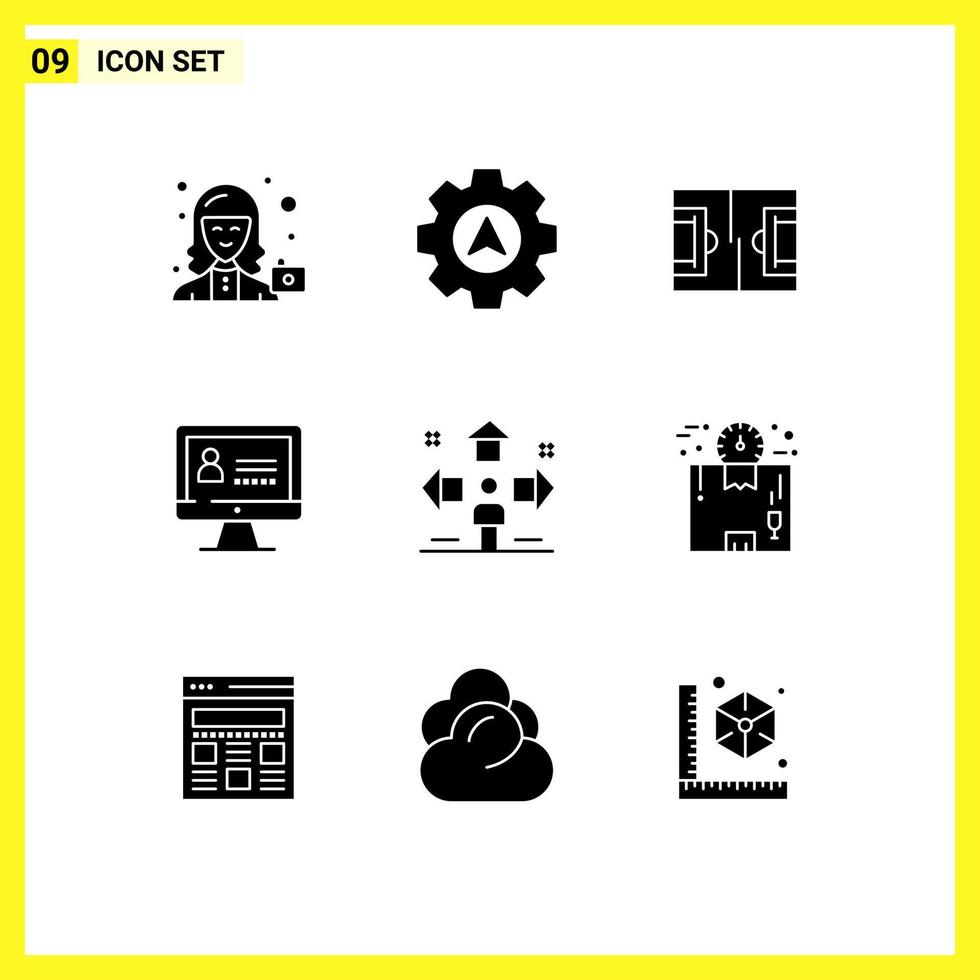 9 ensemble de glyphes solides universels pour les applications web et mobiles direction de l'utilisateur sécurité du football éléments de conception vectoriels modifiables par ordinateur vecteur