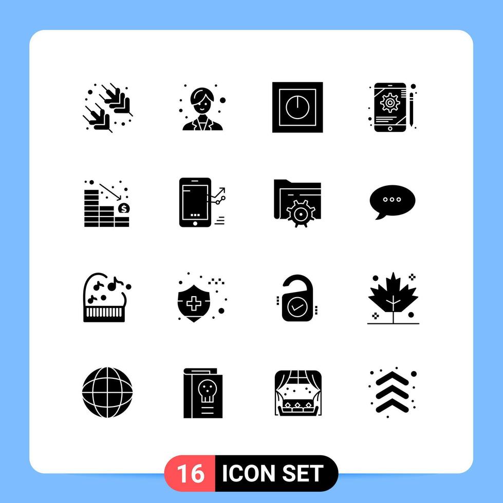 groupe de 16 glyphes solides modernes définis pour les produits d'analyse des pertes configuration de la tablette éléments de conception vectoriels modifiables vecteur