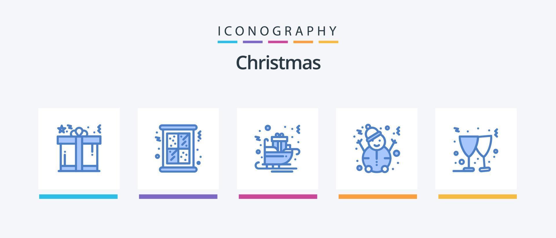 pack d'icônes de noël bleu 5, y compris noël. bonhomme de neige. le chariot. neige. une luge. conception d'icônes créatives vecteur