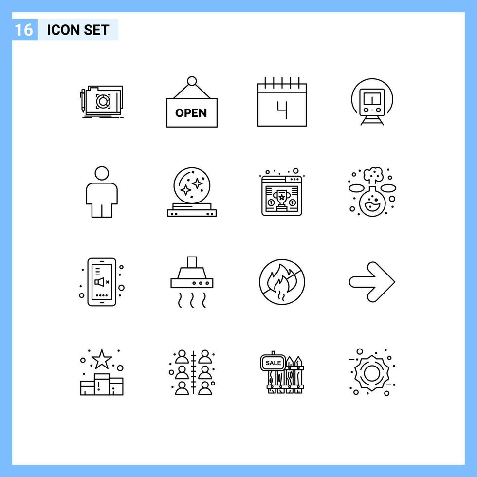 contour de l'interface mobile ensemble de 16 pictogrammes d'éléments de conception vectoriels modifiables de train de transport d'éducation de corps de balle vecteur