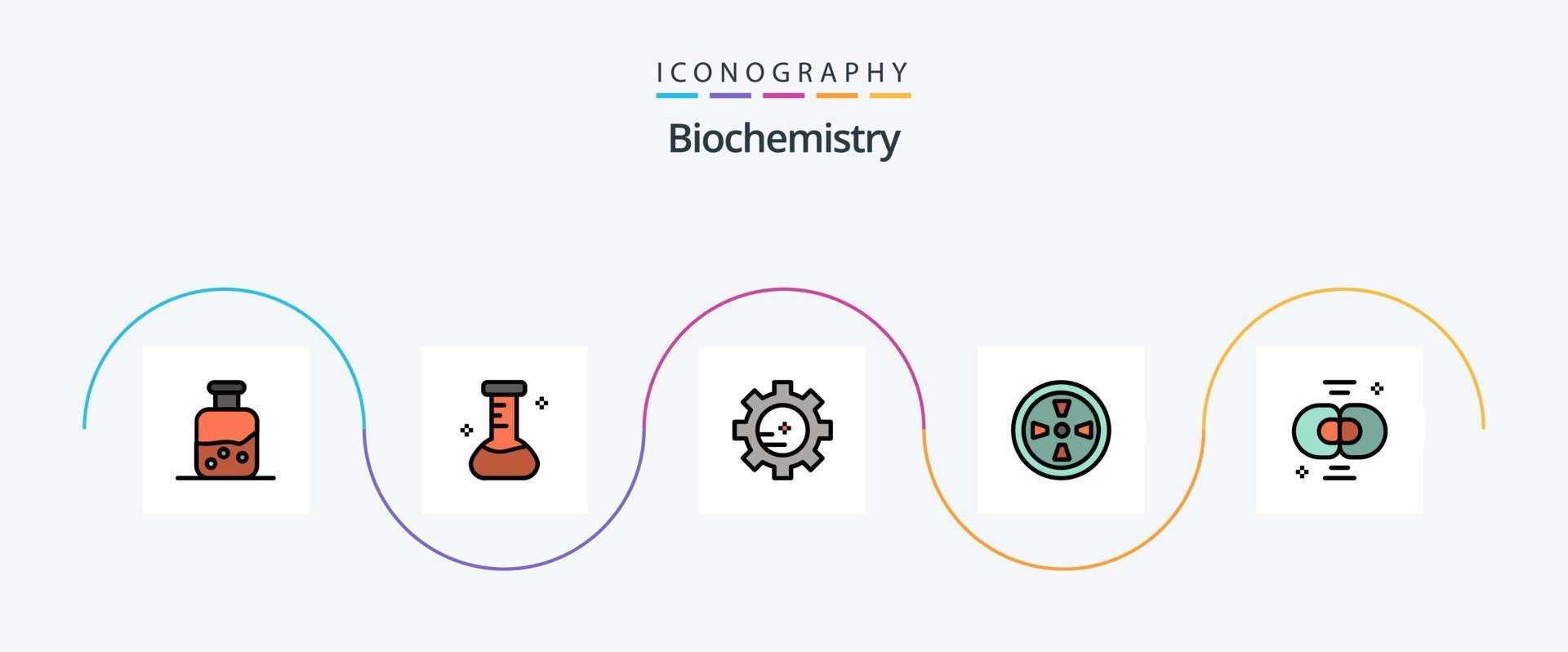 ligne de biochimie remplie de pack d'icônes plat 5, y compris la division. cellule. laboratoire de réglage. la biologie. vent vecteur