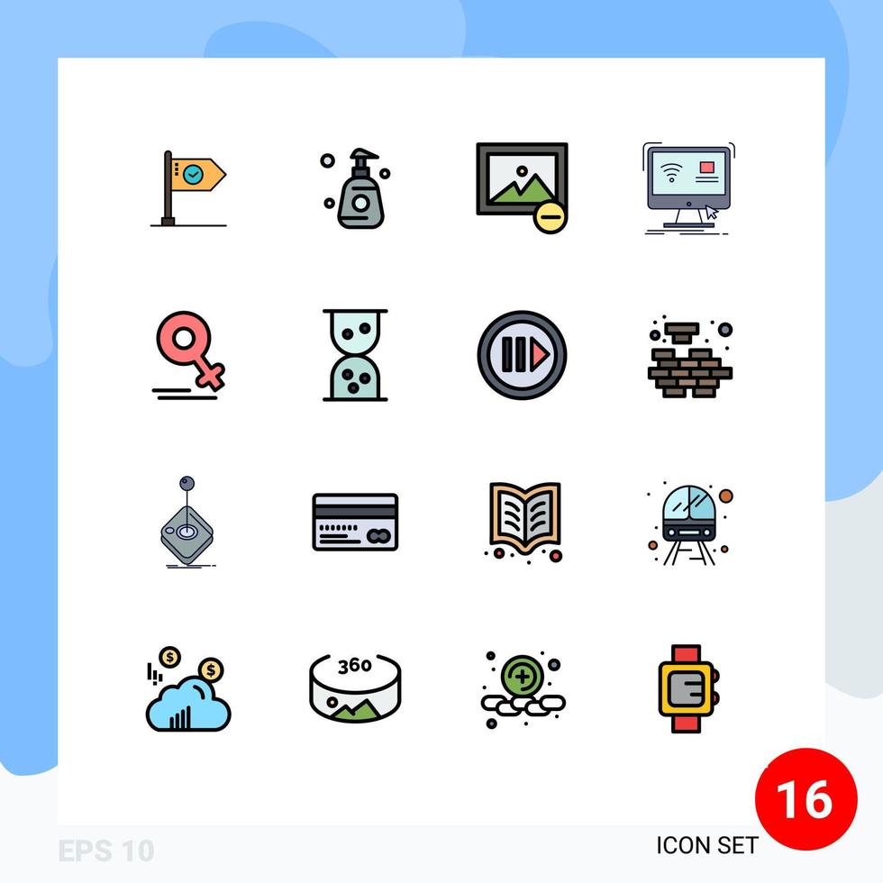 interface mobile ligne remplie de couleurs plates ensemble de 16 pictogrammes d'ordinateur à distance bouteille de douche contrôle image modifiable éléments de conception vectoriels créatifs vecteur