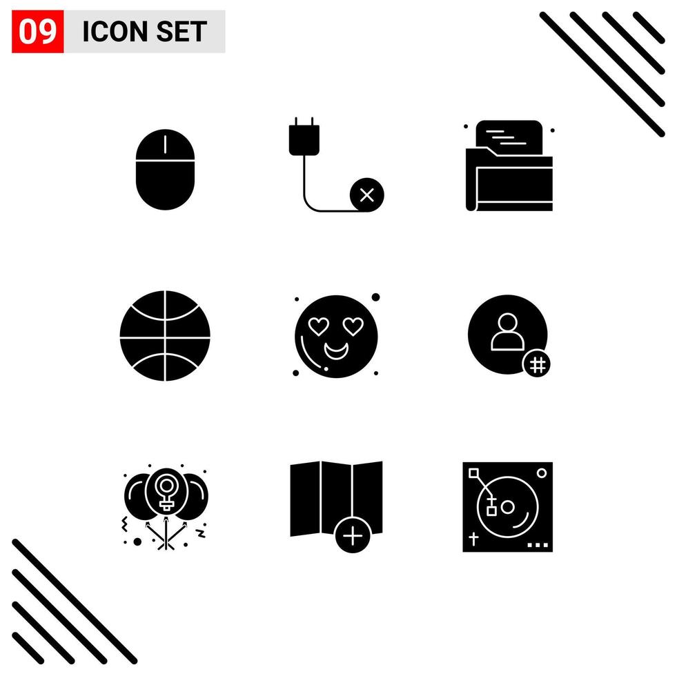 9 pack de glyphes solides de l'interface utilisateur de signes et symboles modernes de vacances noël dossier de basket-ball déconnecté éléments de conception vectoriels modifiables vecteur