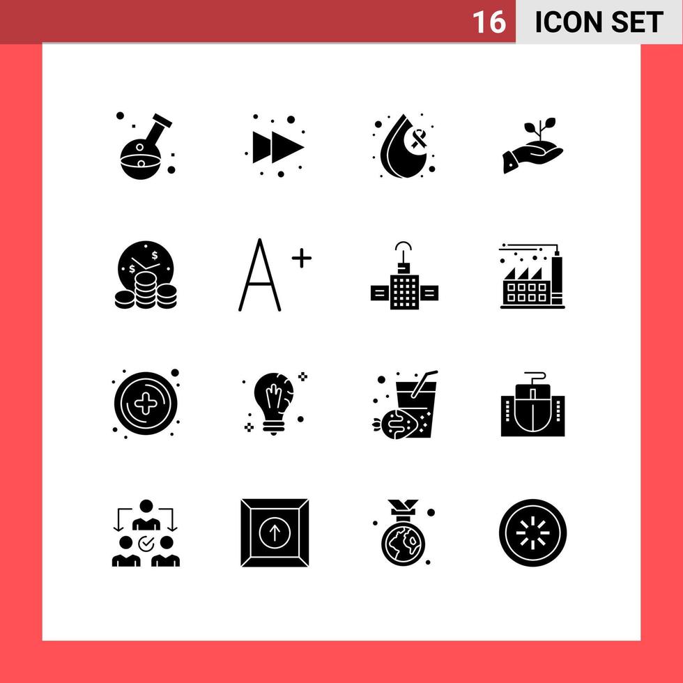 pack d'interface utilisateur de 16 glyphes solides de base de l'argent finance la croissance du don de sang éléments de conception vectoriels modifiables vecteur