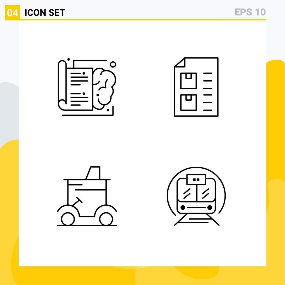 ensemble moderne de 4 couleurs et symboles plats remplis tels que le document d'apprentissage de chariot de livre éléments de conception vectoriels modifiables de voiture de golf vecteur