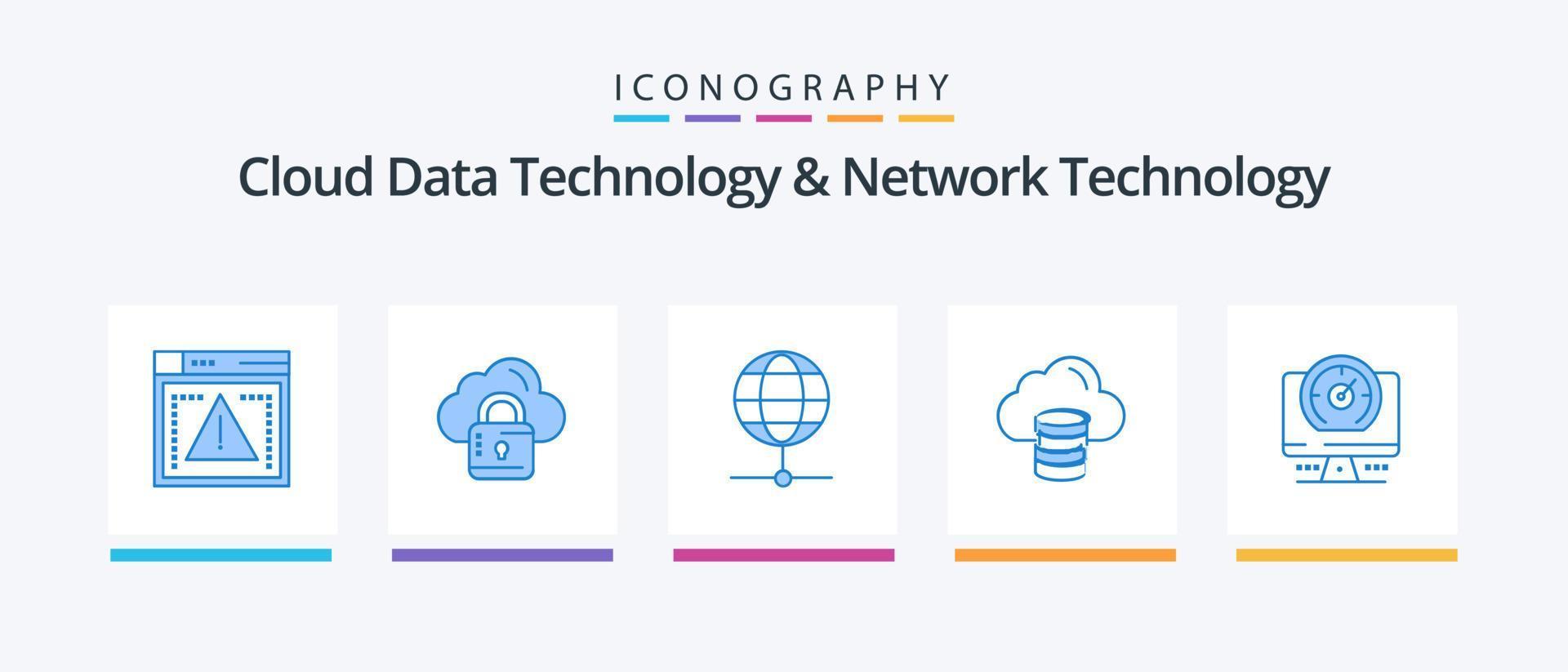 technologie de données en nuage et technologie de réseau pack d'icônes bleues 5, y compris ordinateur. dollar. globe. argent . nuage. conception d'icônes créatives vecteur