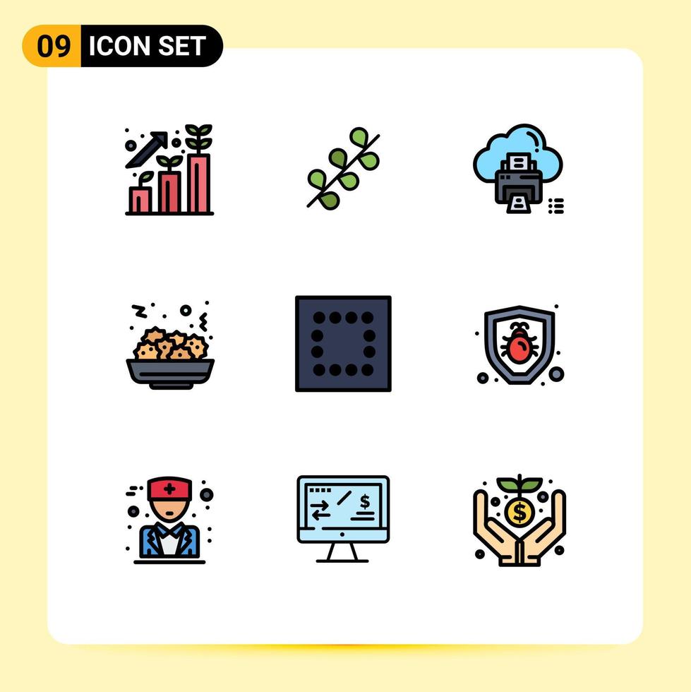 groupe de 9 signes et symboles de couleurs plates remplies pour minimiser les éléments de conception vectoriels modifiables de l'appareil alimentaire cloud vecteur