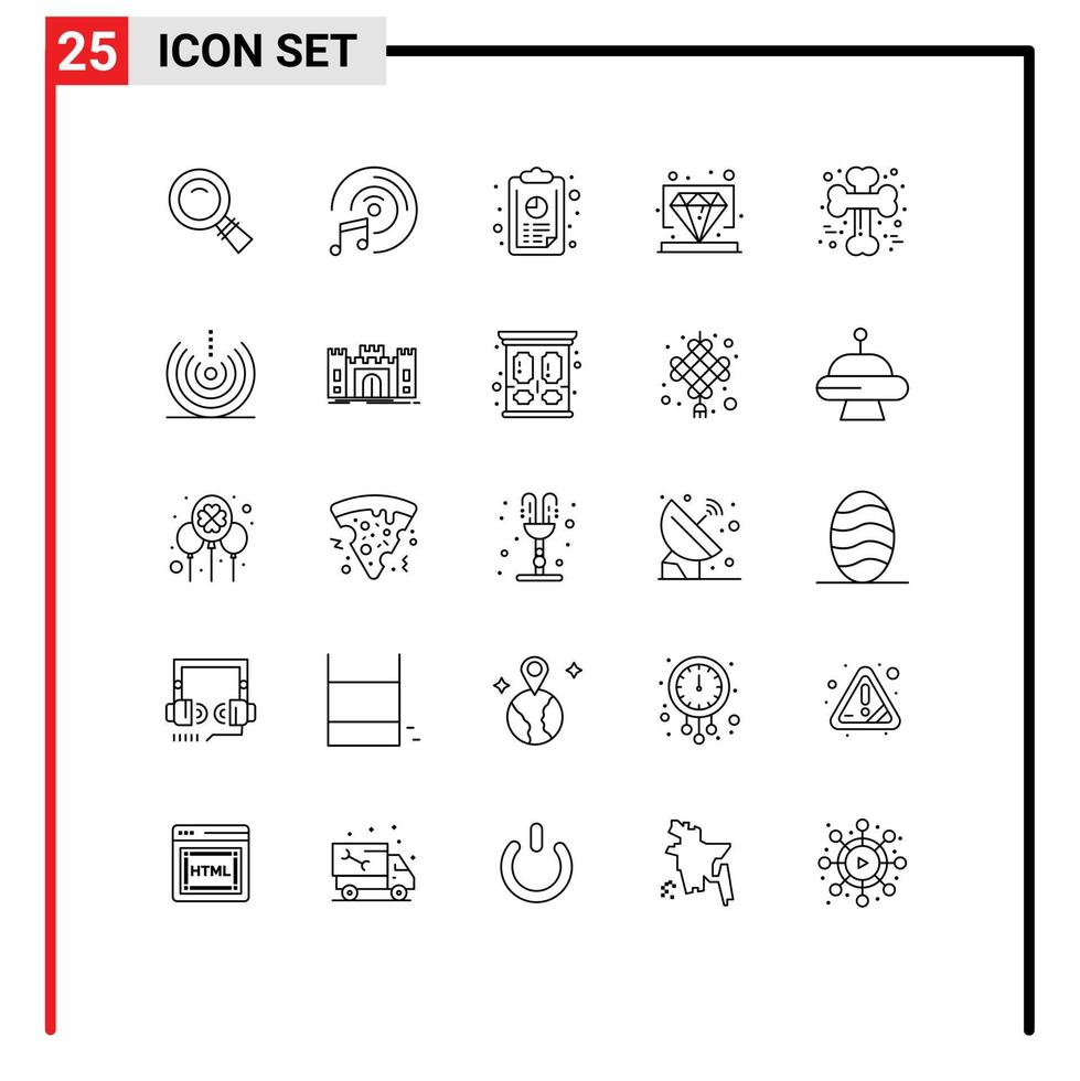 25 lignes vectorielles thématiques et symboles modifiables d'éléments de conception vectoriels modifiables premium d'analyse d'os croisés vip vecteur