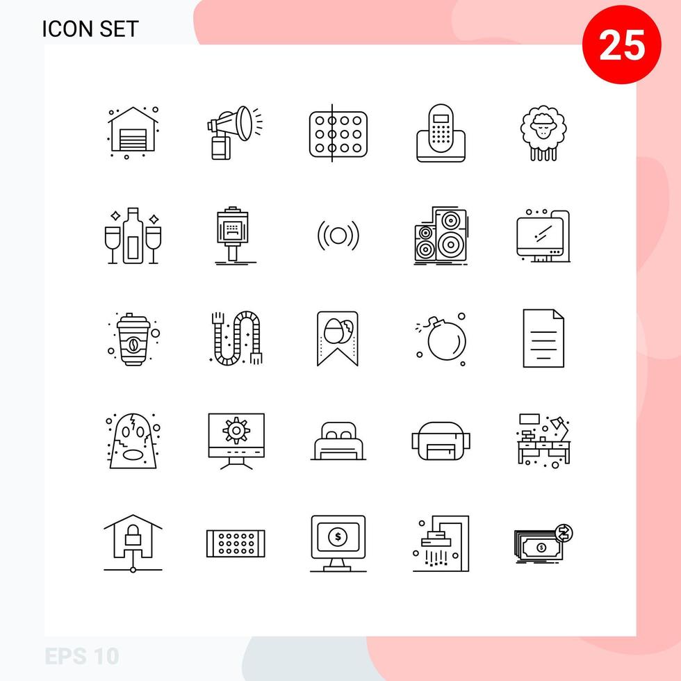 ensemble de 25 symboles d'icônes d'interface utilisateur modernes signes pour téléphone contact biologie communication échantillon éléments de conception vectoriels modifiables vecteur