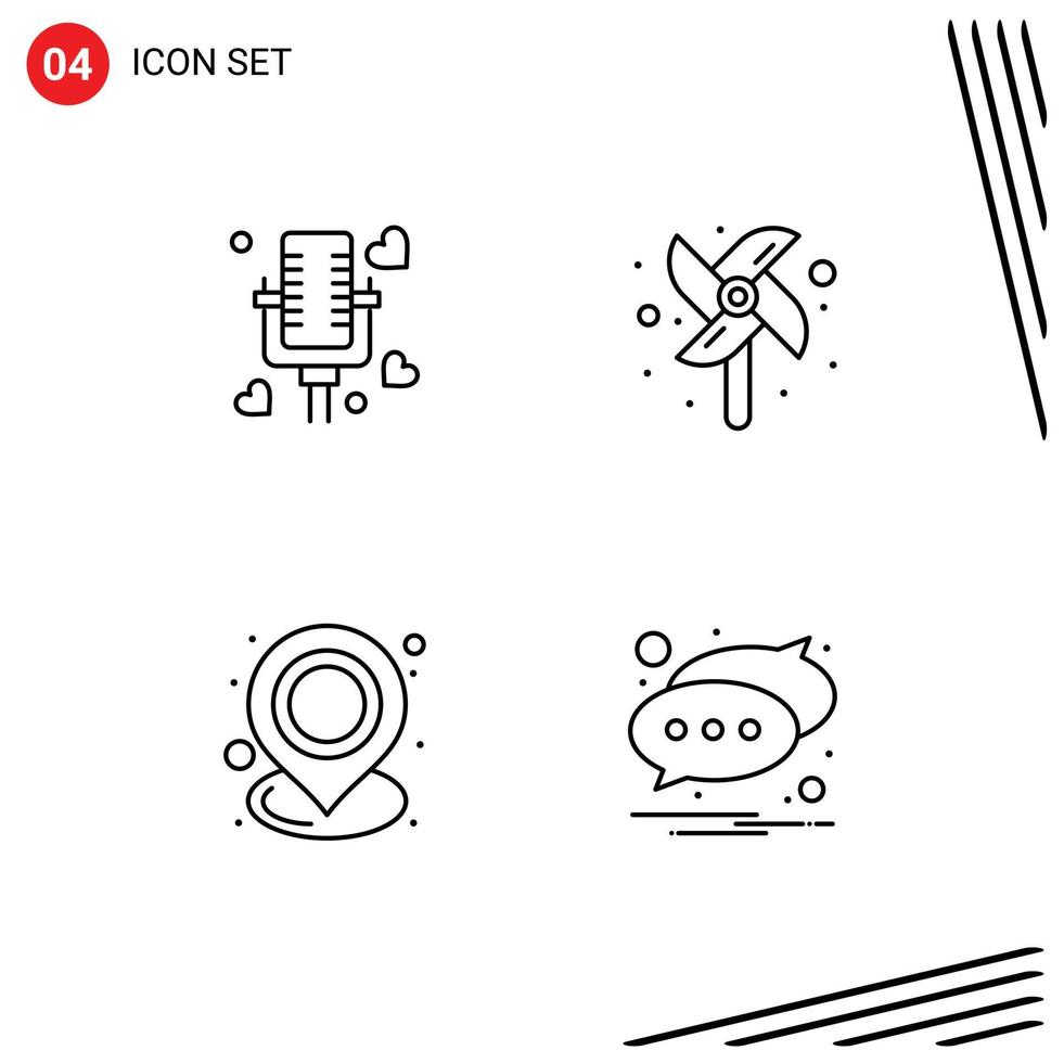 ensemble moderne de 4 couleurs et symboles plats remplis tels que carte parlante mariage fan point éléments de conception vectoriels modifiables vecteur