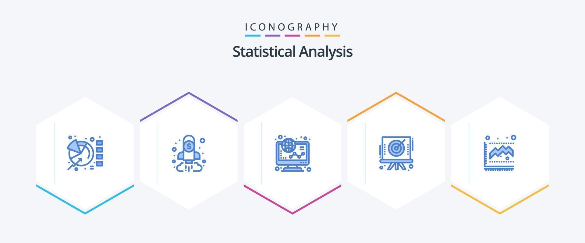 analyse statistique 25 pack d'icônes bleues, y compris la cible. conseil. but. flèche. en ligne vecteur