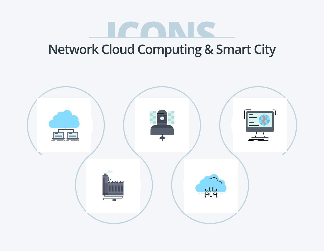 cloud computing réseau et pack d'icônes plat ville intelligente 5 conception d'icônes. Satellite. données. données. l'Internet. réseau vecteur