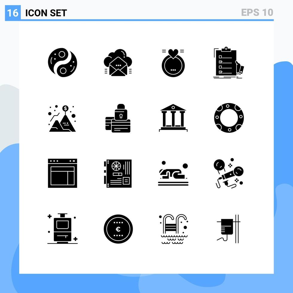 16 concept de glyphe solide pour les sites Web liste de vérification des données mobiles et des applications amour éléments de conception vectoriels modifiables vecteur
