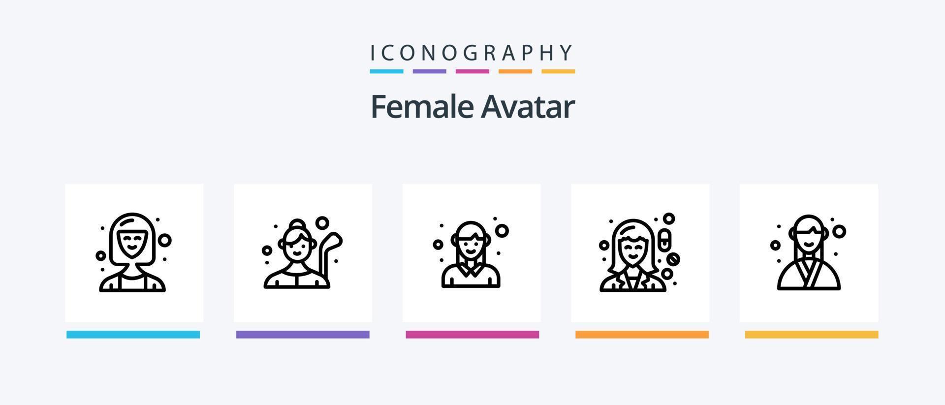 pack d'icônes de la ligne 5 de l'avatar féminin, y compris la médecine. chimiste. femme. étudiant. avatar. conception d'icônes créatives vecteur
