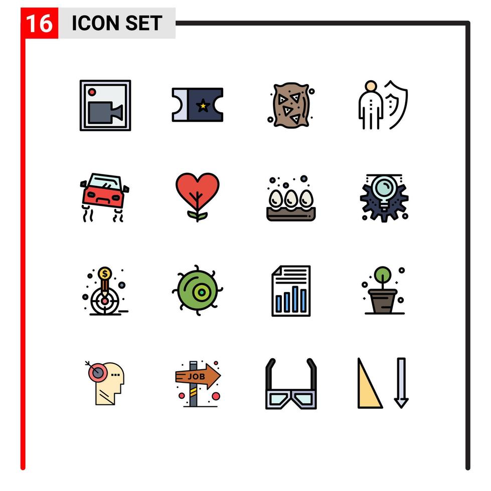interface mobile ligne remplie de couleur plate ensemble de 16 pictogrammes d'accident de la route protection du blé homme éléments de conception vectoriels créatifs modifiables vecteur