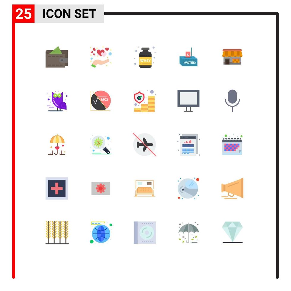 25 pack de couleurs plates de l'interface utilisateur de signes et symboles modernes d'éléments de conception vectoriels modifiables de corruption d'influence de protéines d'argent en ligne vecteur