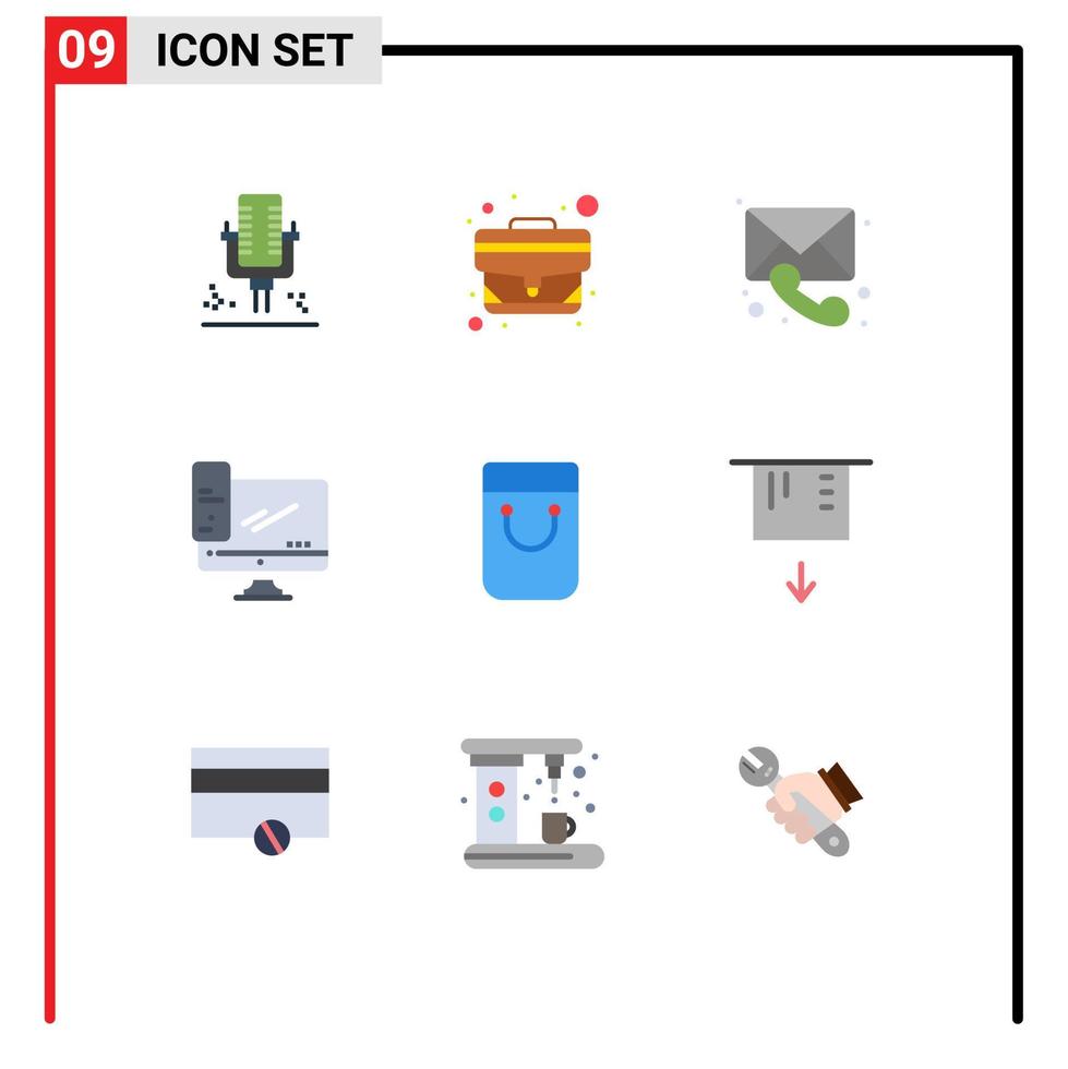 ensemble moderne de 9 couleurs et symboles plats tels que sac pc dispositif médical éléments de conception vectoriels modifiables par ordinateur vecteur