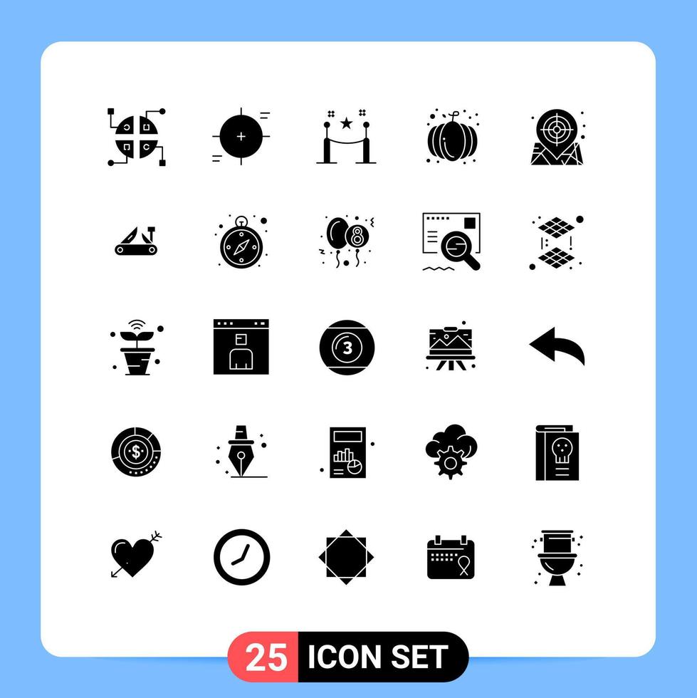 pack de 25 glyphes solides créatifs d'emplacement citrouille barrière corde récolte automne éléments de conception vectoriels modifiables vecteur