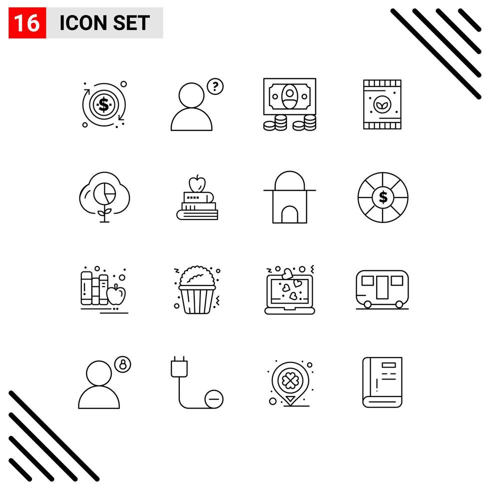 pack d'icônes vectorielles stock de 16 signes et symboles de ligne pour le livre graphique agriculture économie nuage éléments de conception vectoriels modifiables vecteur