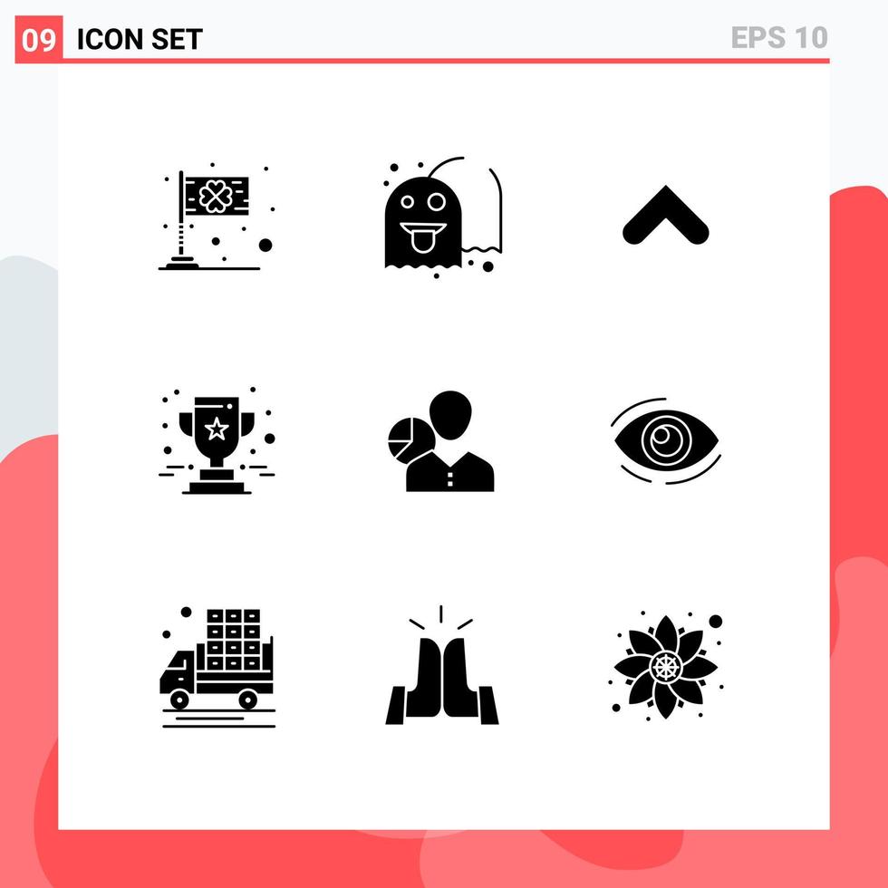 9 glyphes solides universels définis pour les applications web et mobiles prix graphique signe de récompense amusant éléments de conception vectoriels modifiables vecteur