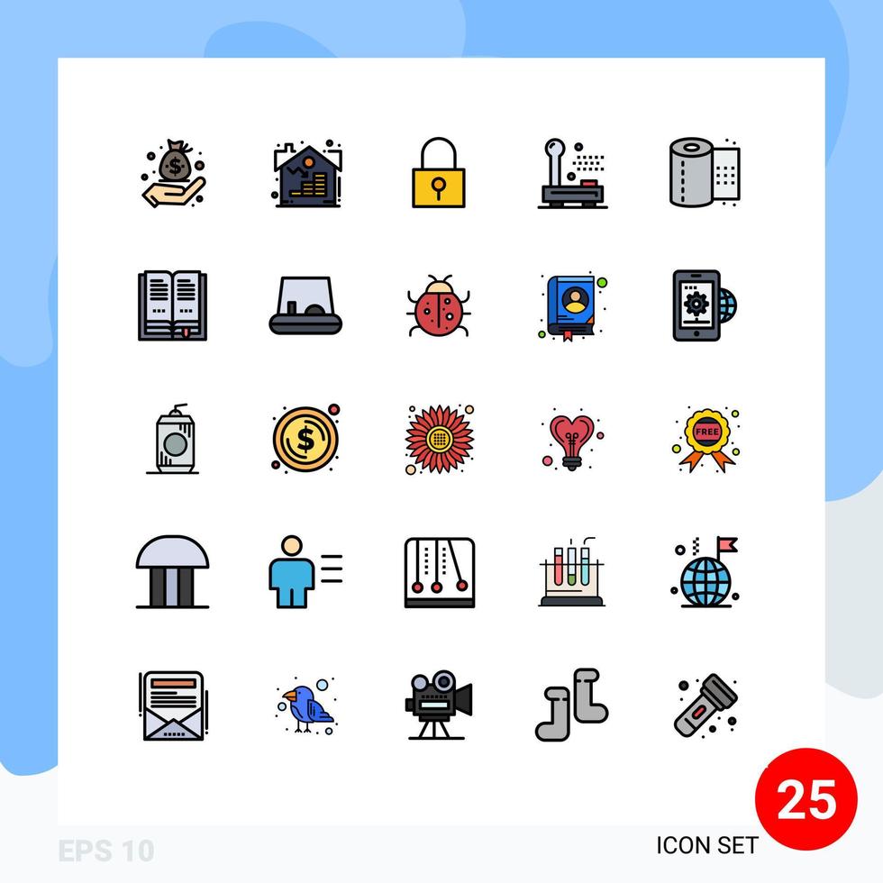 25 concept de couleur plate de ligne remplie pour les sites Web mobiles et applications équipement de salle de bain verrouiller les appareils électroniques éléments de conception vectoriels modifiables vecteur