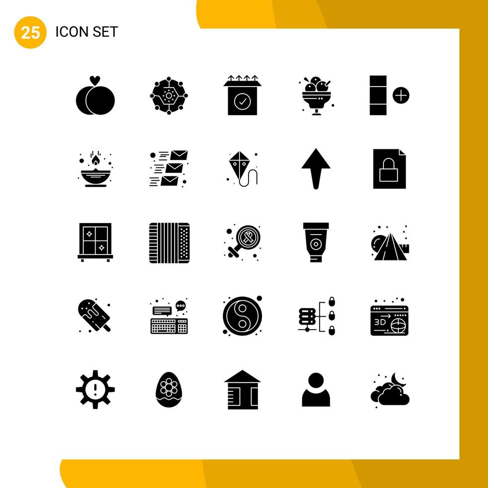 25 concept de glyphe solide pour les sites Web mobiles et les applications nouveau produit de restaurant dessert à la crème glacée éléments de conception vectoriels modifiables vecteur