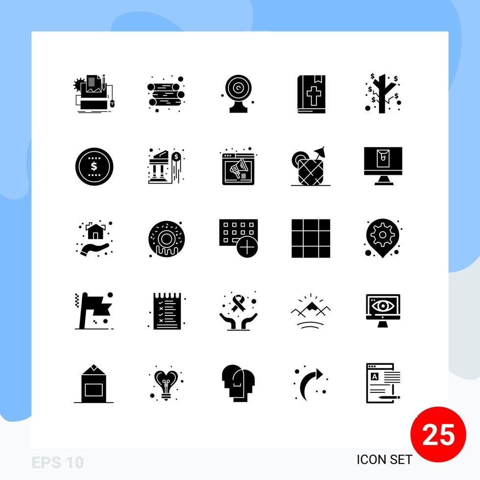 interface mobile glyphe solide ensemble de 25 pictogrammes de gains note objectif conseil livre cible conseil éléments de conception vectoriels modifiables vecteur