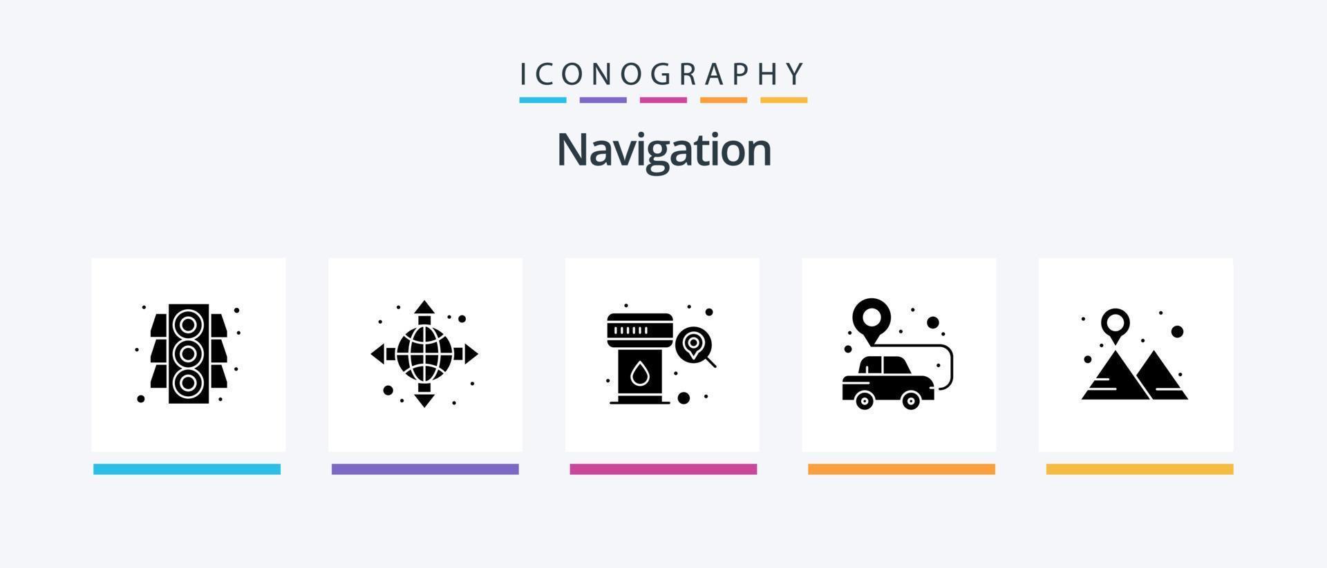 pack d'icônes de glyphe de navigation 5 comprenant la montagne. emplacement. gare. camping. broche. conception d'icônes créatives vecteur